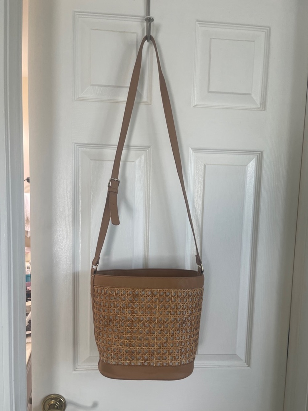 Tommy Bahama Tan Woven Bucket Crossbody Bag